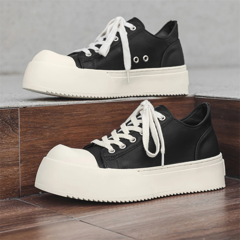 明星小鬼同款黑色板鞋男士奥利奥配色厚底增高大头小众潮鞋男女款