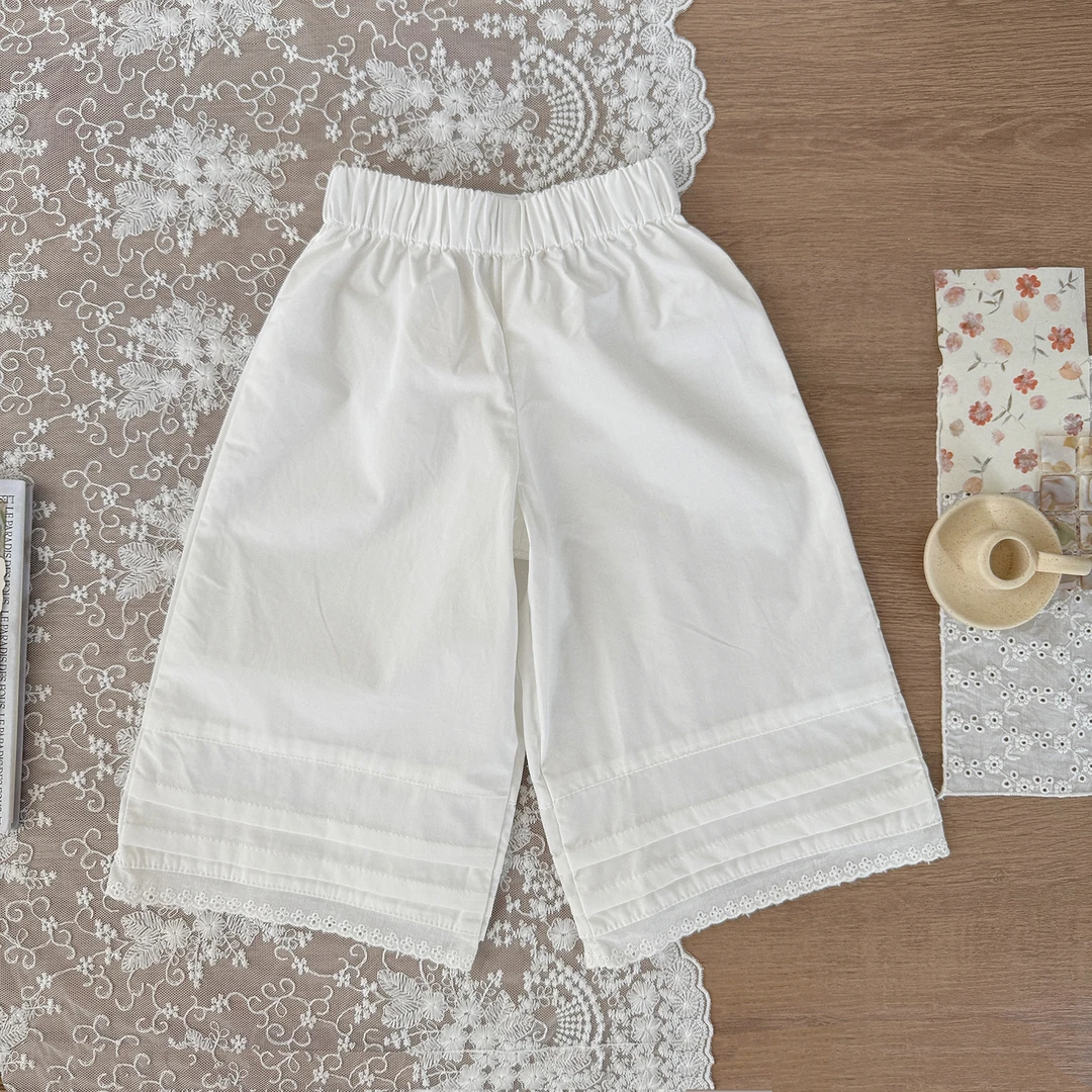 1-6岁女童夏季宽松纯棉裤子薄款外穿女孩纯色阔腿裤韩版九分裤