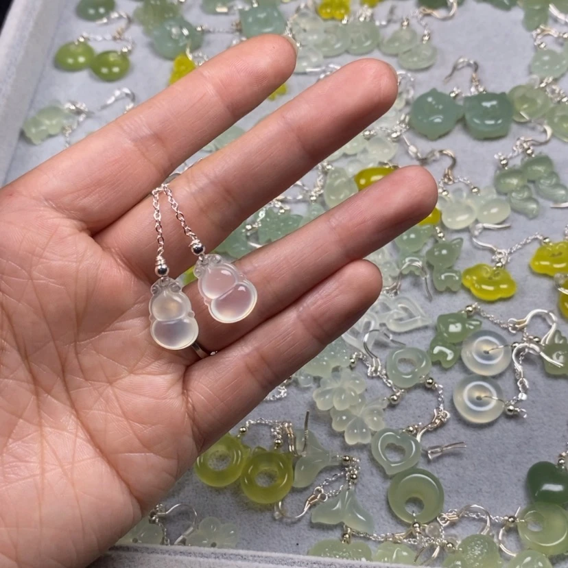 【闪购商品】蛇纹石玉挂件耳饰耳环项链未镶嵌@*妹