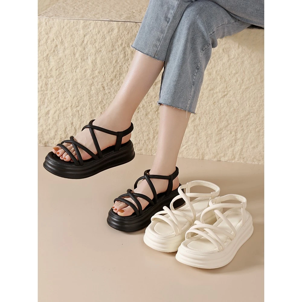 真皮仙女风凉鞋女2025夏季新款韩版百搭外穿软底厚底凉鞋33小码34