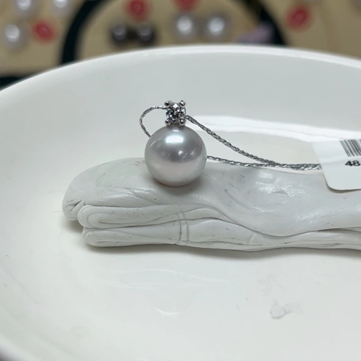 海水珍珠银S925镶嵌颈饰澳白 9-10mm 63号