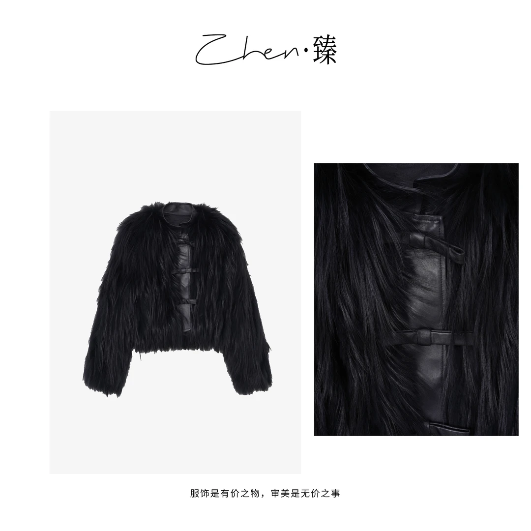 ZHEN.臻 年货款进口芬兰银狐皮草拼接绵羊皮短款外套WT7544Z