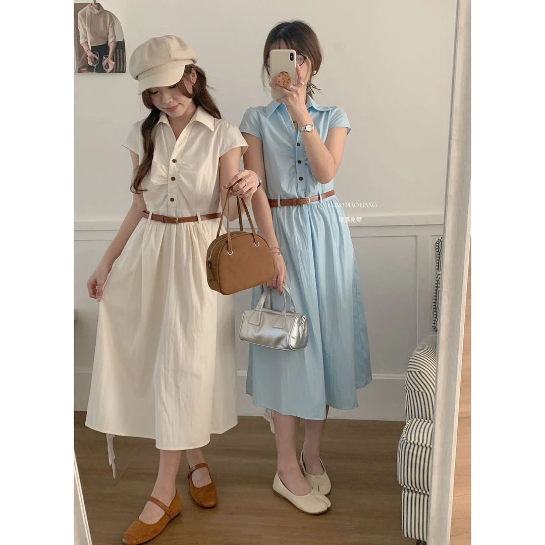 婷哥专属【送腰带】夏季法式新款时尚气质显瘦褶皱连衣裙4847#0.1