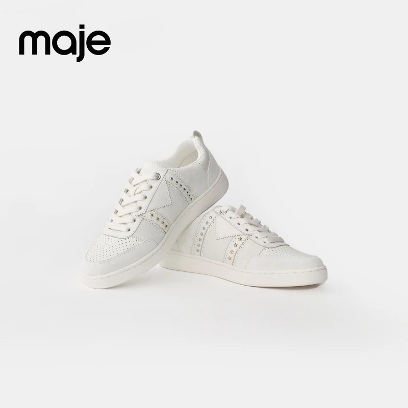Maje经典款女装皮革网眼铆钉休闲鞋运动鞋小白鞋MFACH00436