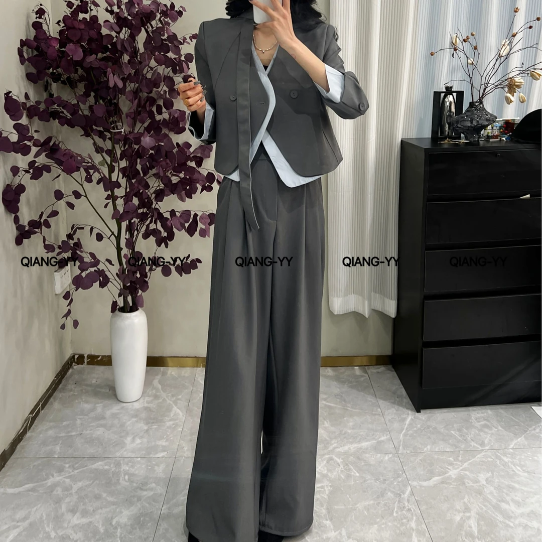 QIANG-YY法式INS风时尚套装时尚气质休闲衬衫短袖潮流上衣192