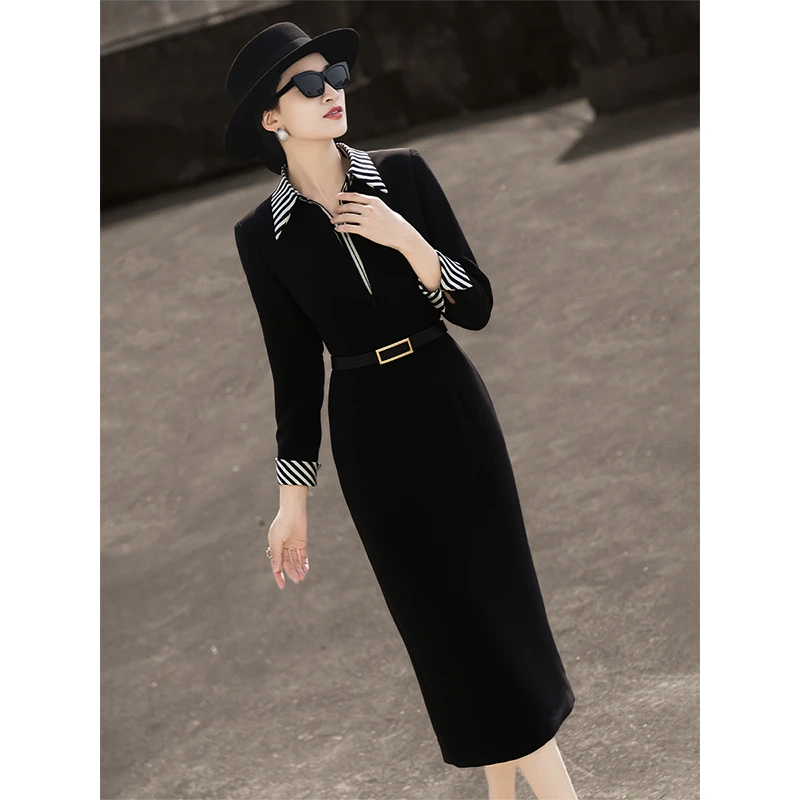 MEXCOCO/兰瑟儿春季新款通勤设计感拼接衬衫领连衣裙105CL8221