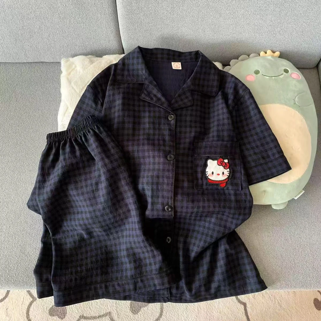 140-160小个子短袖短裤KT猫夏季云朵棉睡衣女俩件套可爱女家居服