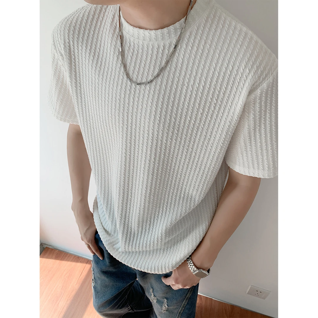 cleanfit纯色肌理纹圆领短袖男夏季重磅正肩健身T恤休闲薄款半袖