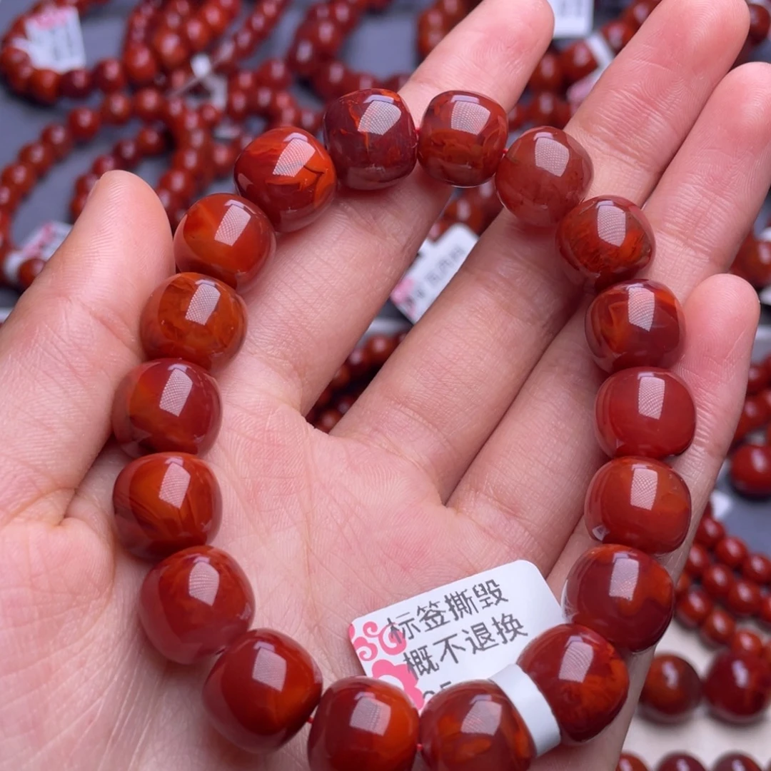 南红玛瑙未镶嵌其他12mm精品瓦西牛血红火焰老型手串