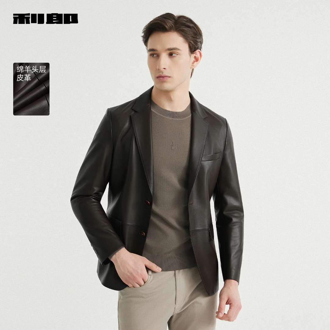 商场同款【绵羊皮】利郎官方 真皮皮衣男士休闲纯色2025秋季新款