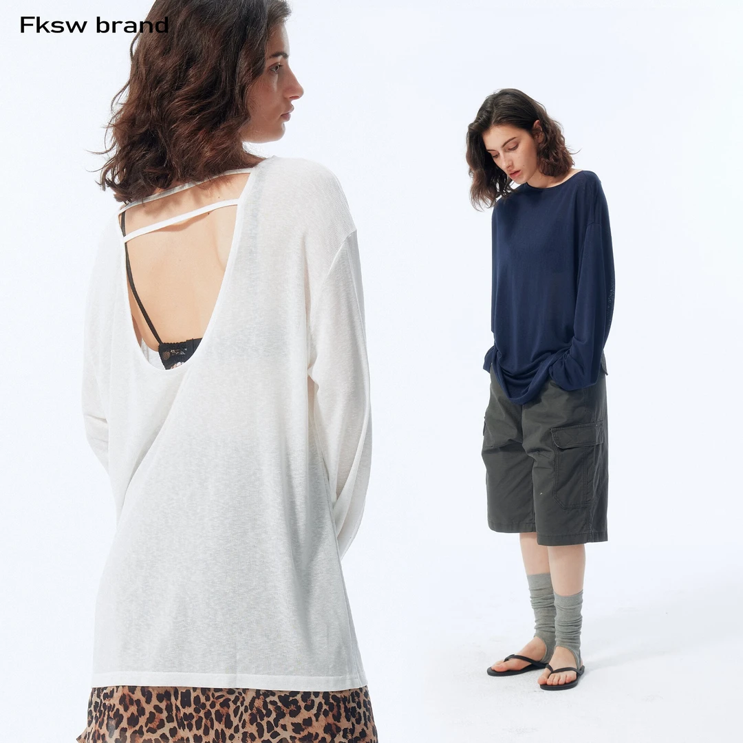 【废克赛文FKSW】简约休闲风镂空宽松时尚露背设计防晒罩衫T恤