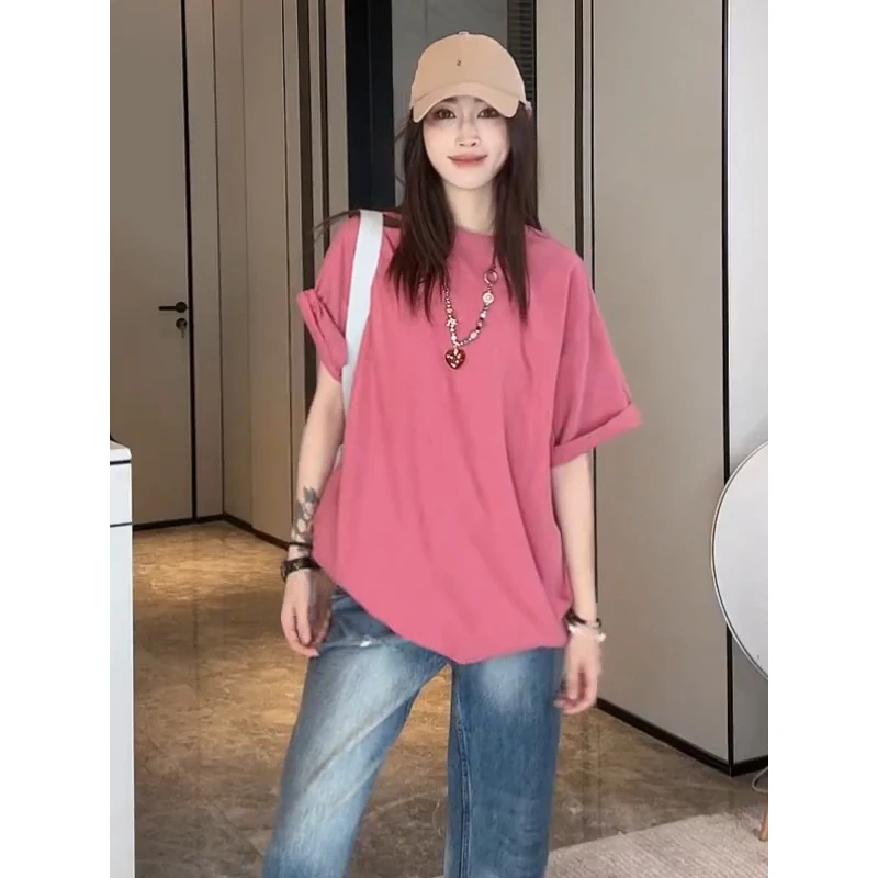 「茜影逸思」不理理夏季新款小众女装慵懒风设计感纯色短袖t恤