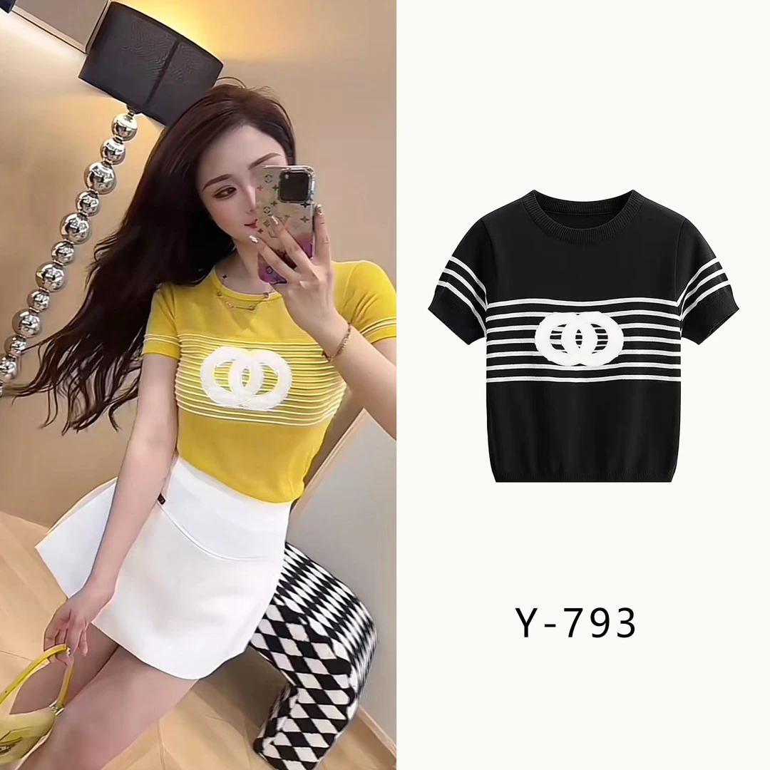 YDD•「Y-793」夏季新款2025微透条纹百搭修身显瘦上衣H-156