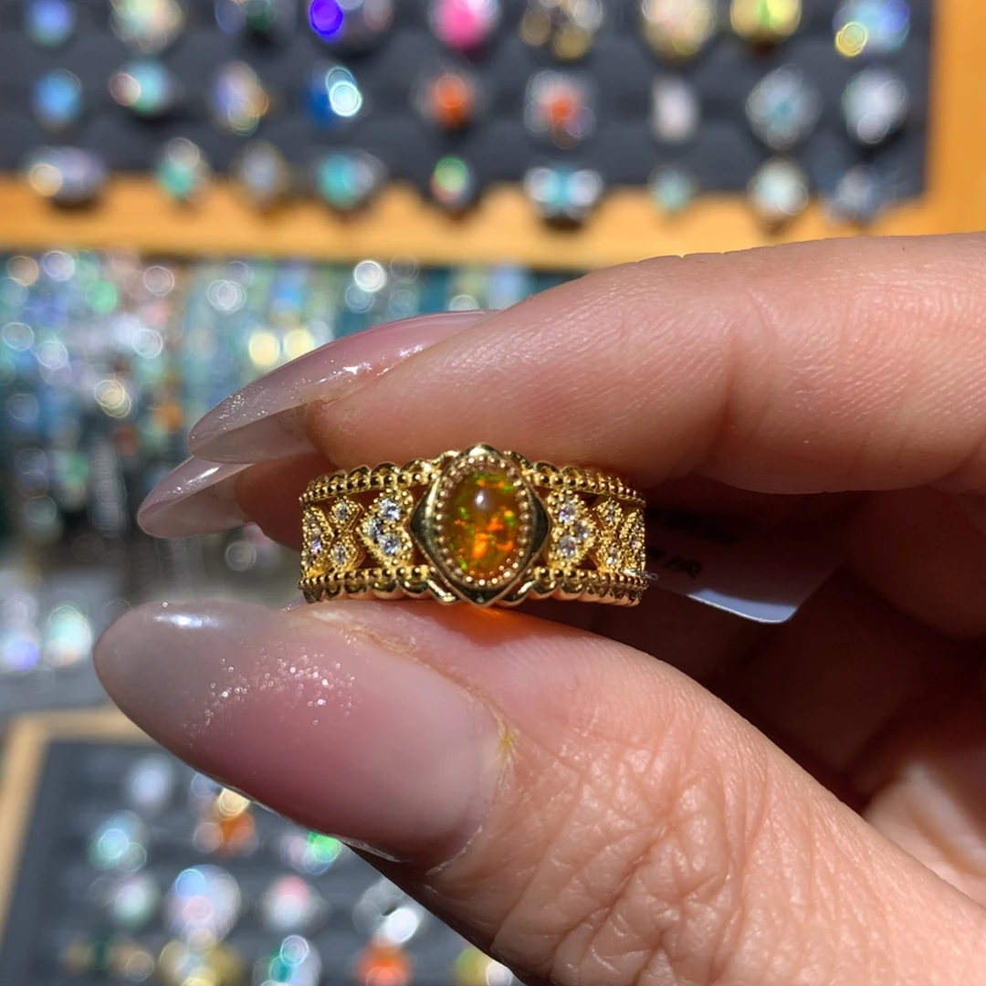 欧泊福利戒指银S925镶嵌