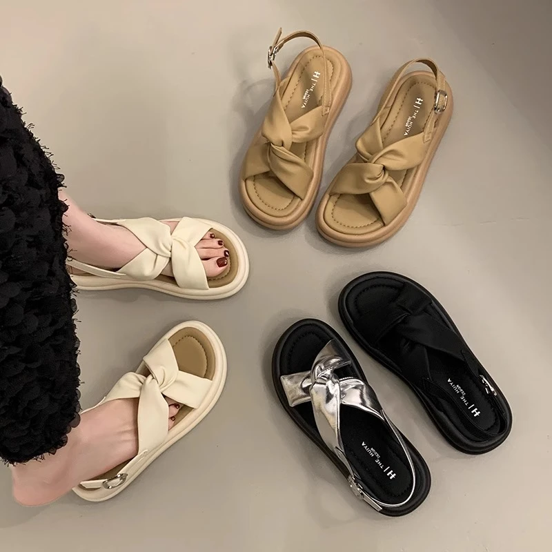 【万象撤柜】外穿踩屎感软底休闲鞋女夏2025新款厚底沙滩罗马鞋爆款