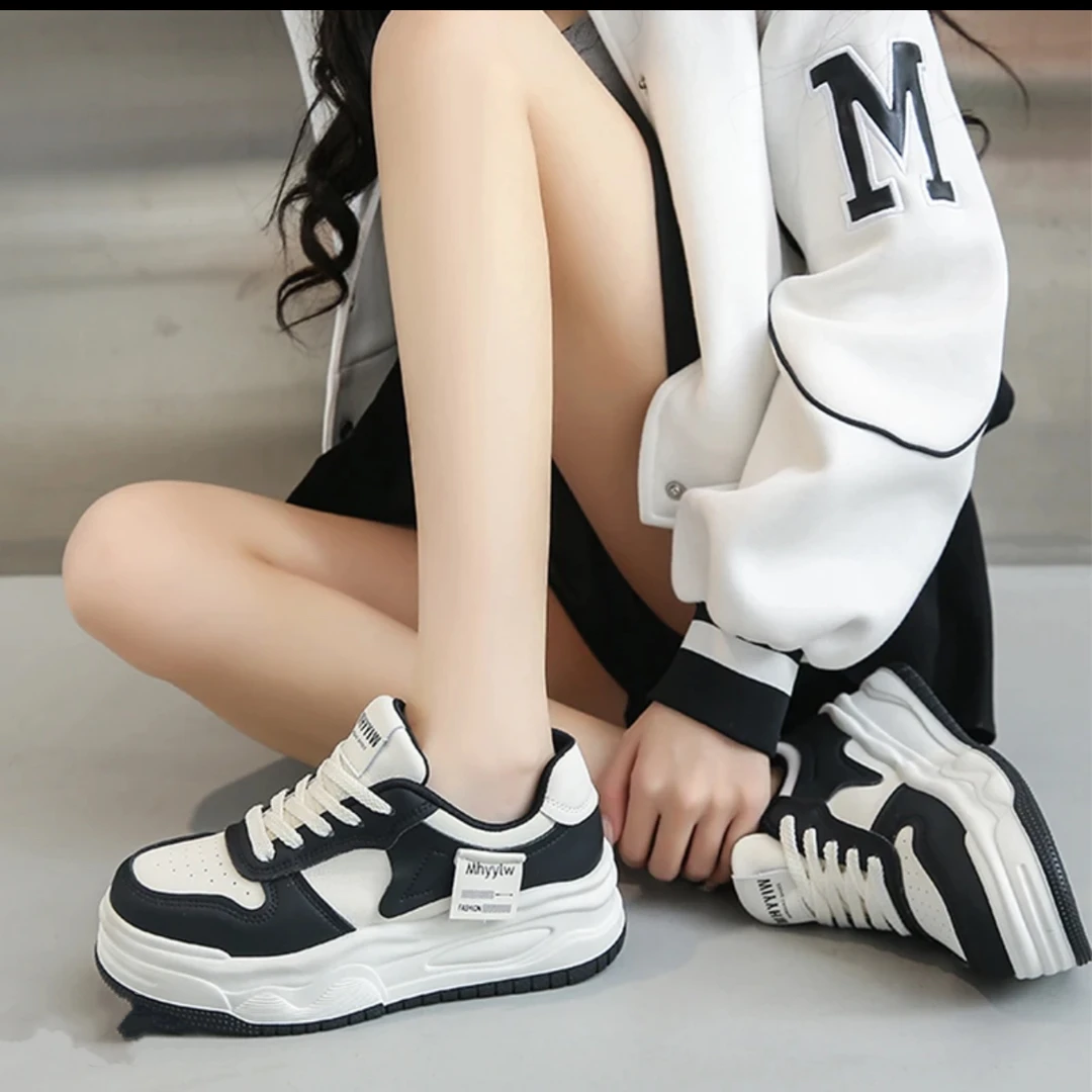 黑白熊猫板鞋女春秋新款厚底百搭爆款休闲运动小白鞋L06（6架）