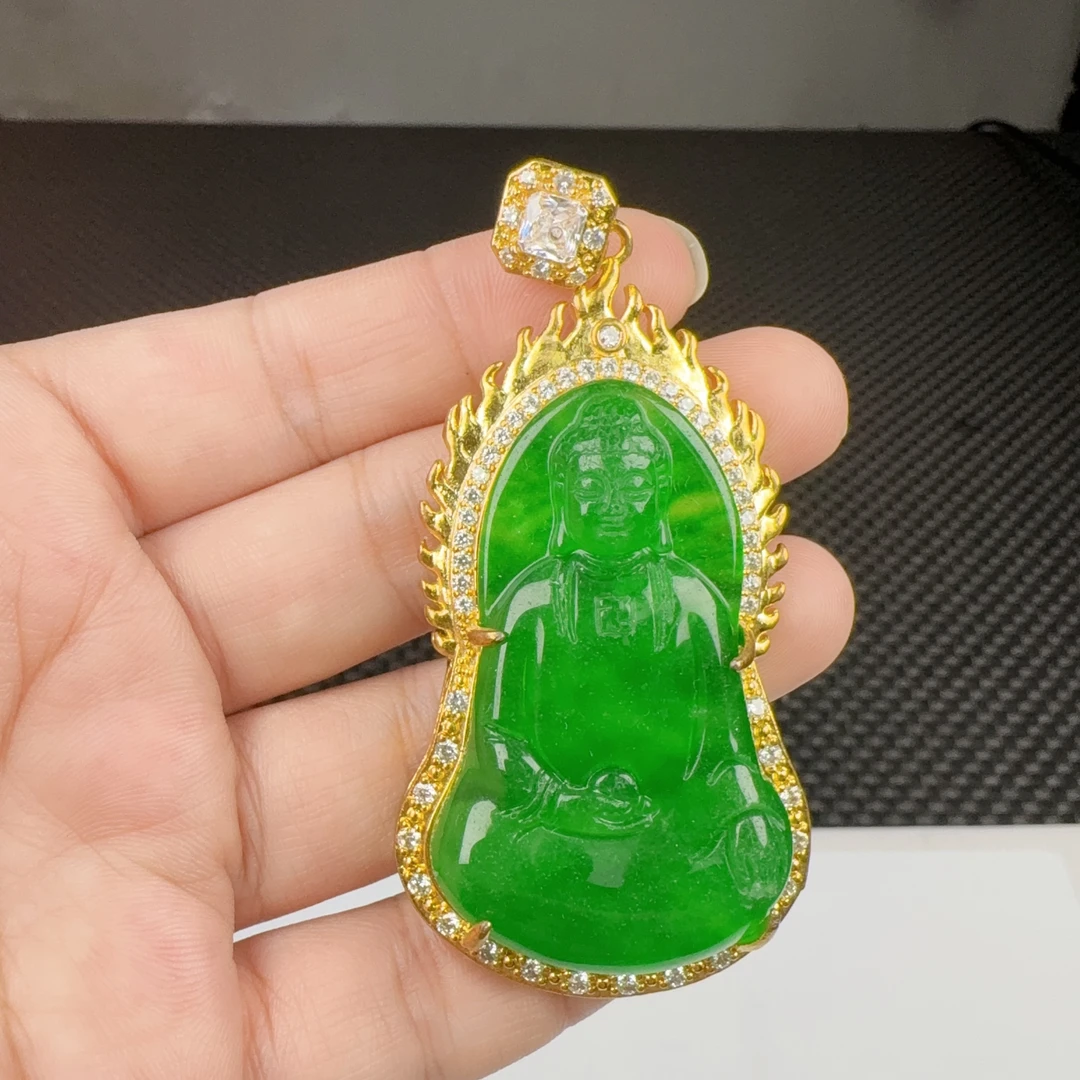 z479绿镶嵌观音吊坠精致