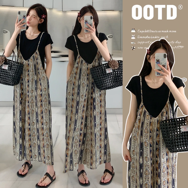 孕妇装套装2025夏季背带裤上衣减龄时尚洋气时髦夏装阔腿裤两件套