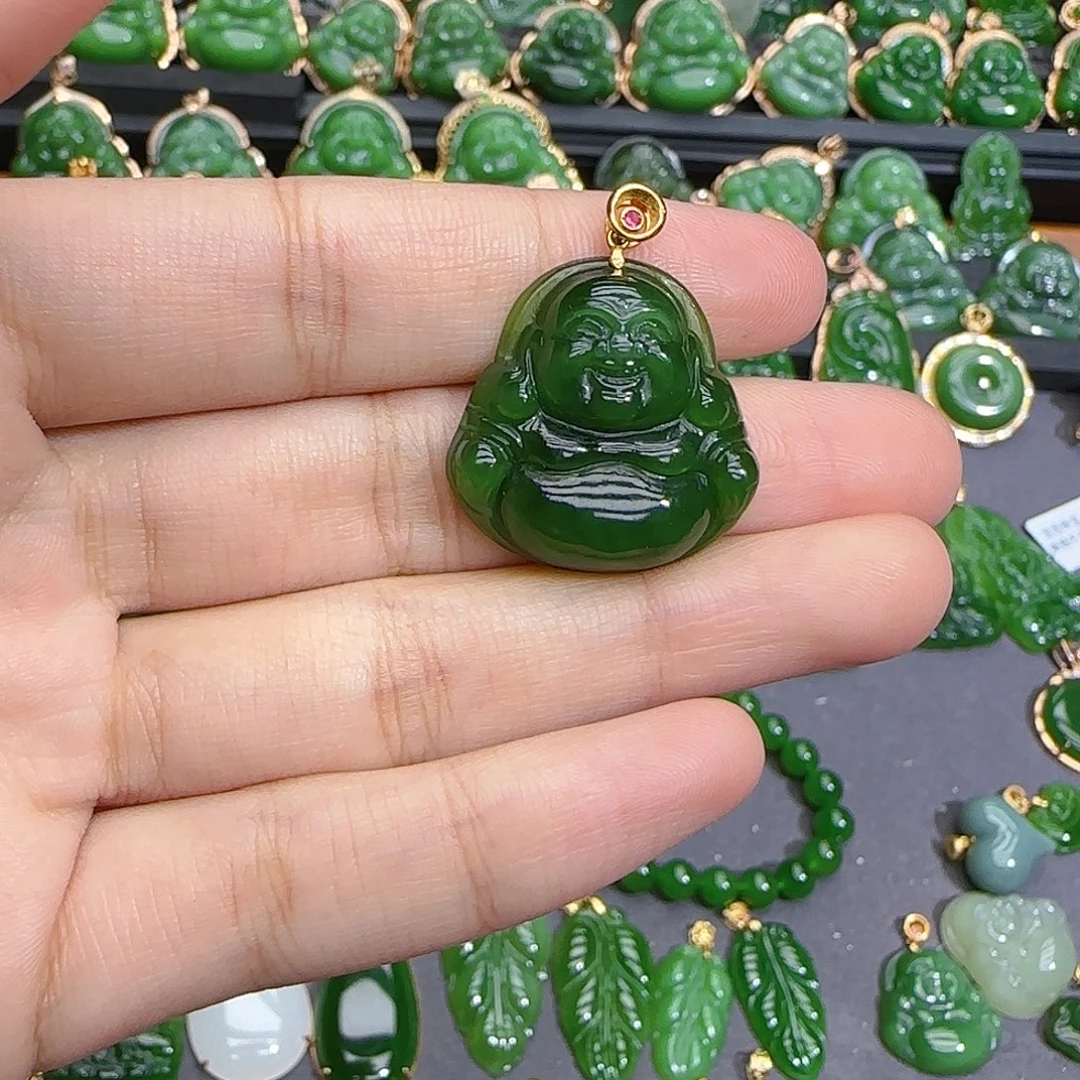 和田玉（碧玉）18K金镶嵌颈饰