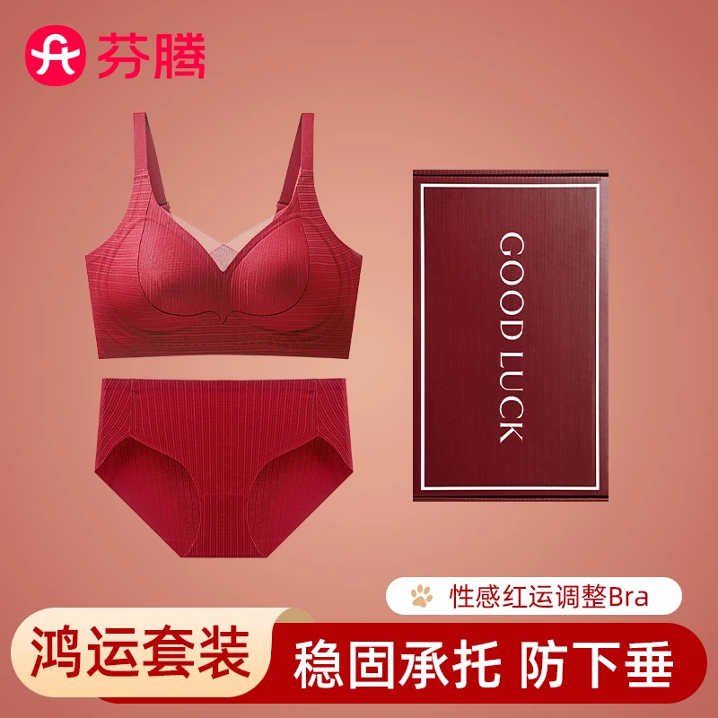 芬腾女士2024年新款内衣女本命年大红色蕾丝文胸无痕收副乳防下垂