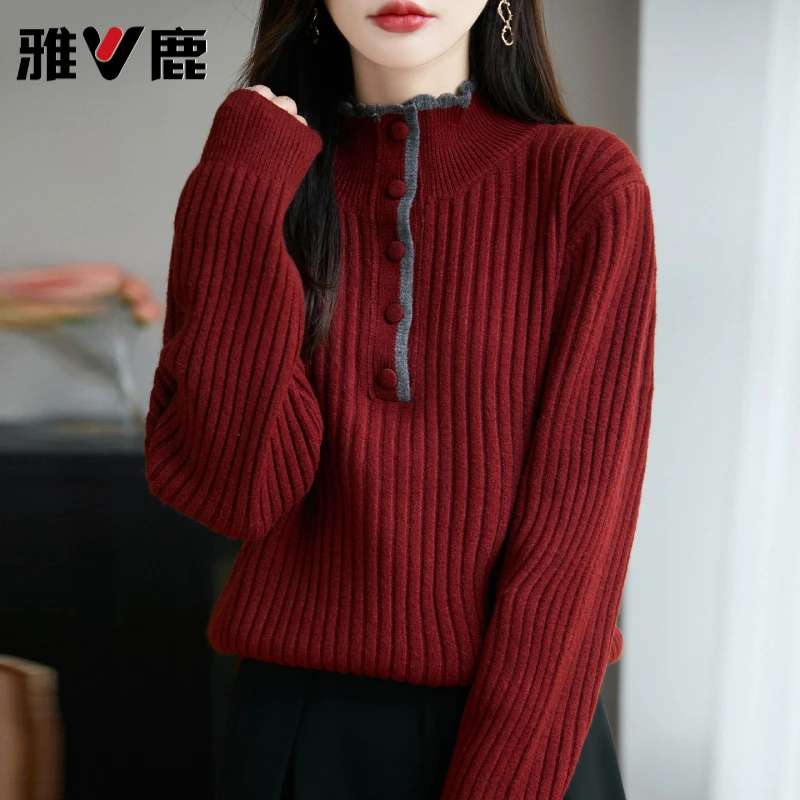 皮尔卡丹特大码女装胖mm秋冬女士红色毛衣遮肚子上衣内搭可外穿针