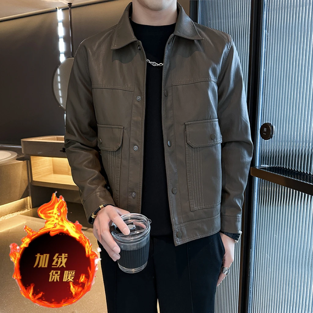 复古软皮衣男士机车夹克男2025新款皮外套修身时尚百搭上衣翻领