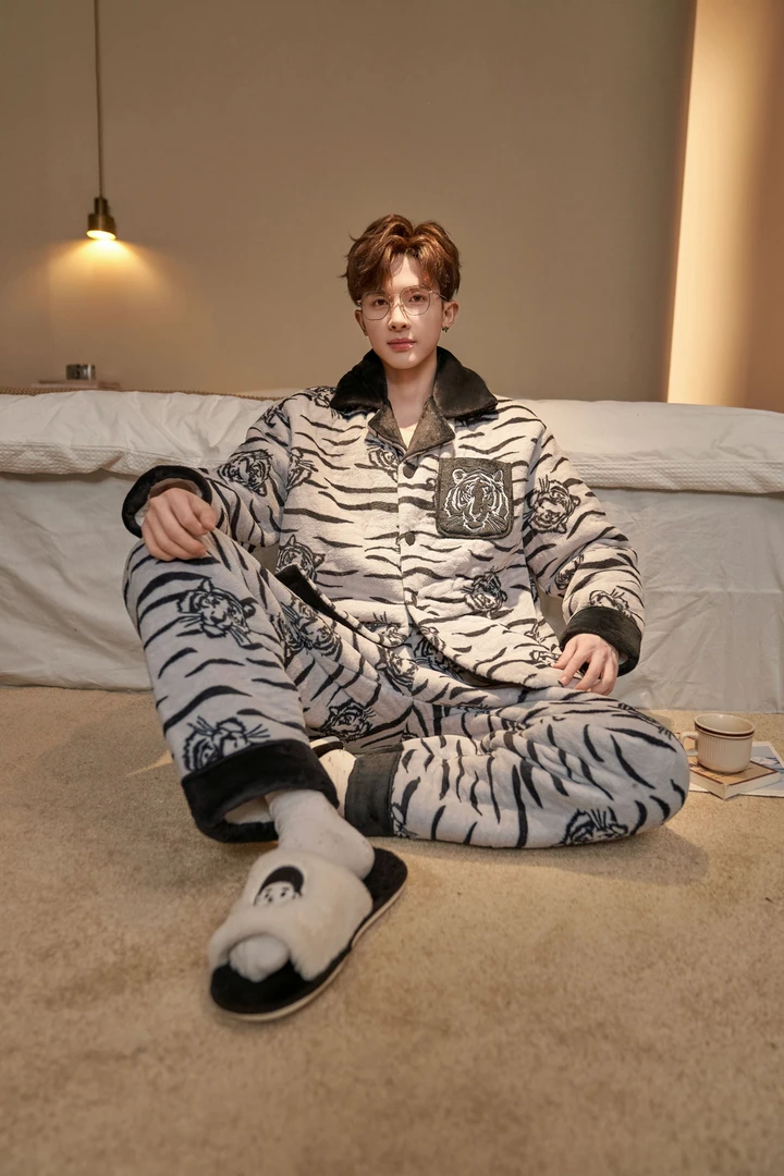 珊瑚绒睡衣男士冬季加绒加厚男款加大码法兰绒冬天保暖家居服套装