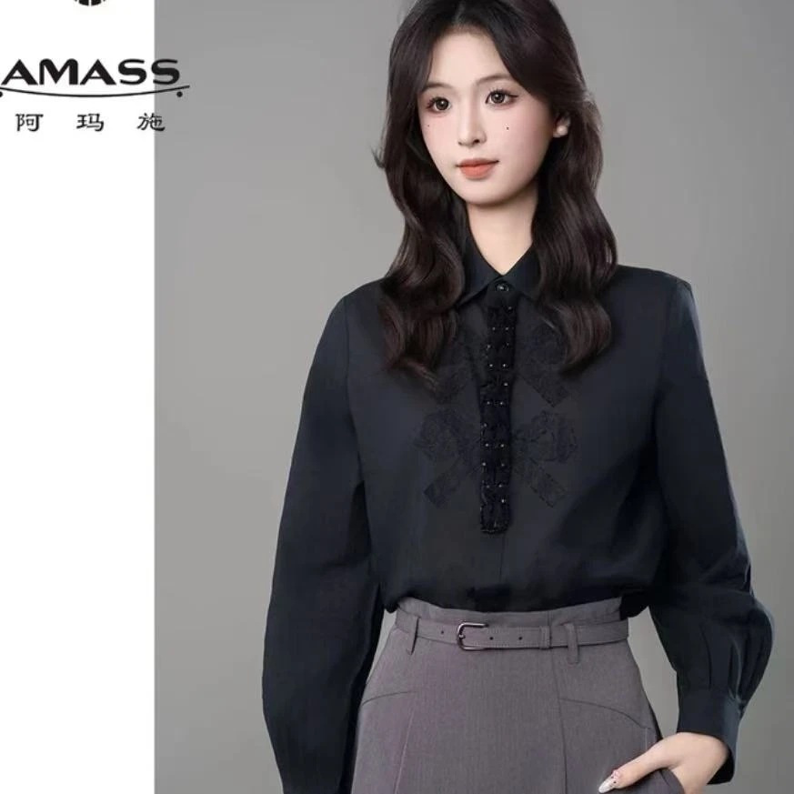 AMASS/阿玛施早春新款气质优雅百搭设计款洋气长袖衬衫上衣530039