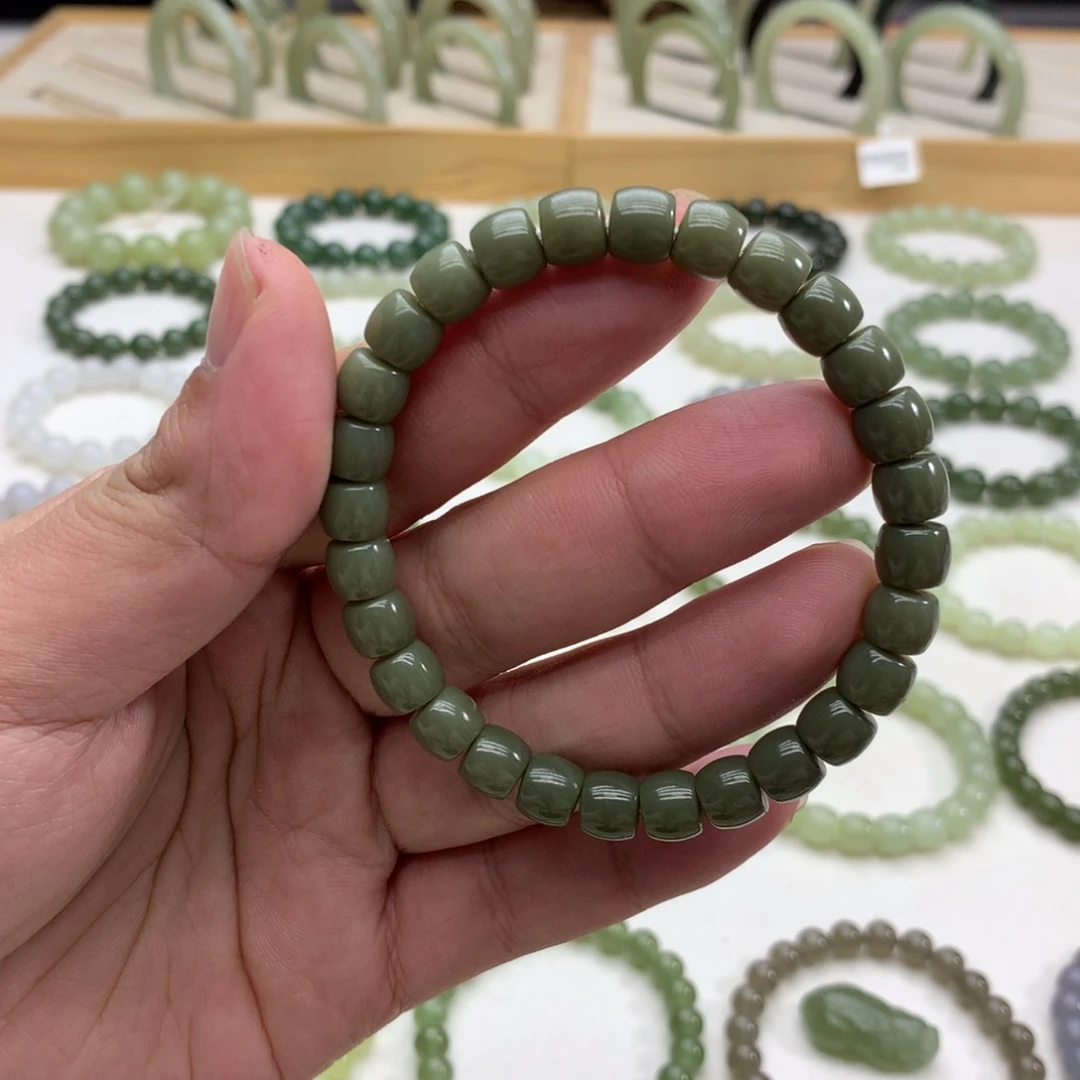 和田玉手串（直切沙枣青8）未镶嵌