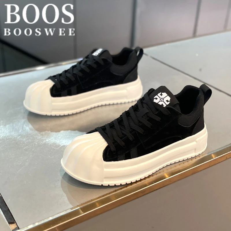 BOOS WEE2025秋季新款翻皮绒男士贝壳头轻奢板鞋百搭增高休闲鞋男