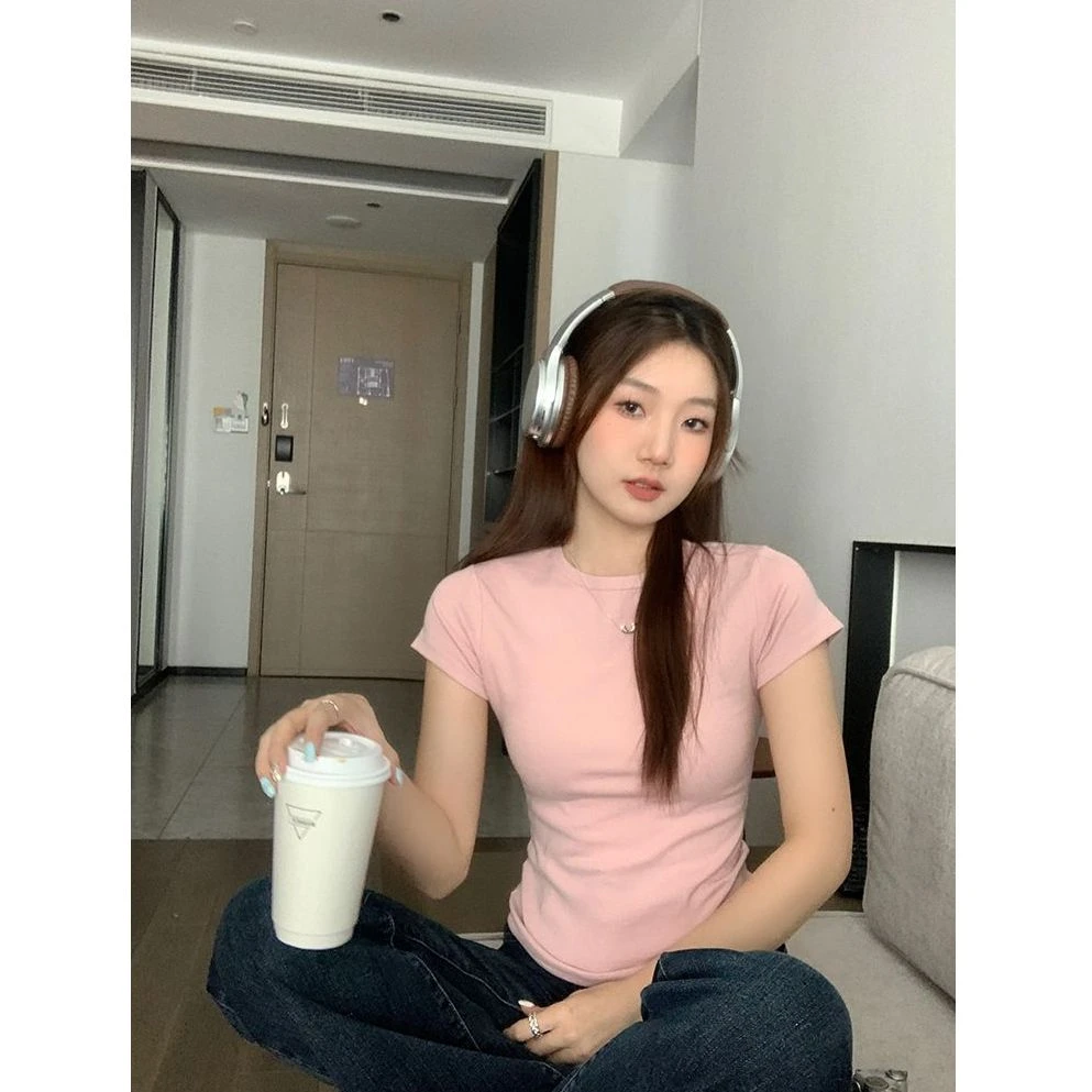 大码女装夏季2025年新款纯欲风辣妹短袖t恤设计感小众短款上衣服