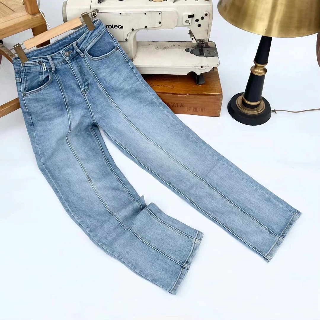 89170早春深圳南油阔腿裤秀场款显瘦百搭直筒拖地女牛仔裤