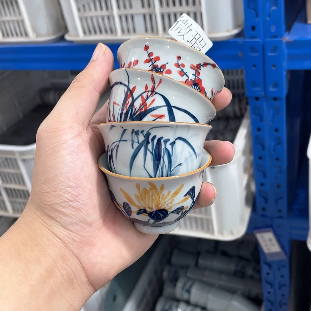 釉下手绘茶具微瑕