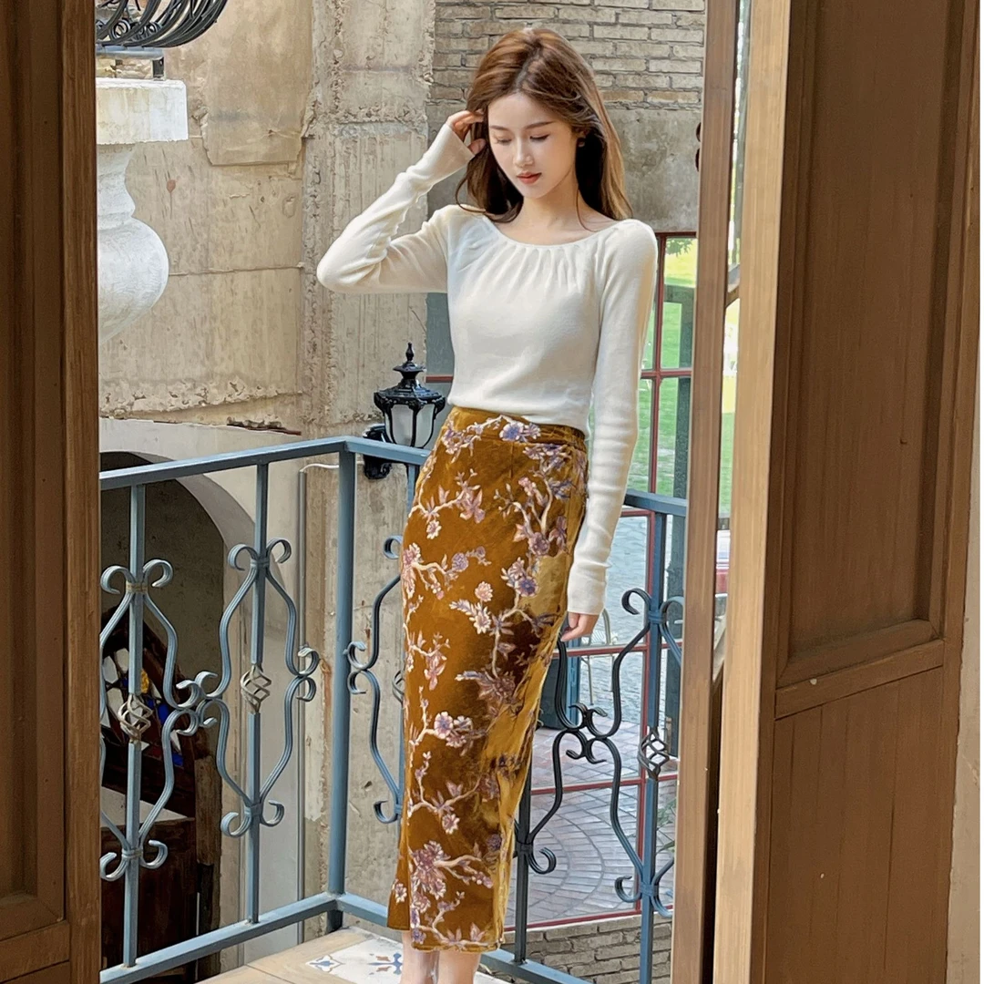 Zleays林小允-午后凡尔赛-时尚设计高级缠枝纹半裙半身裙XMXY177