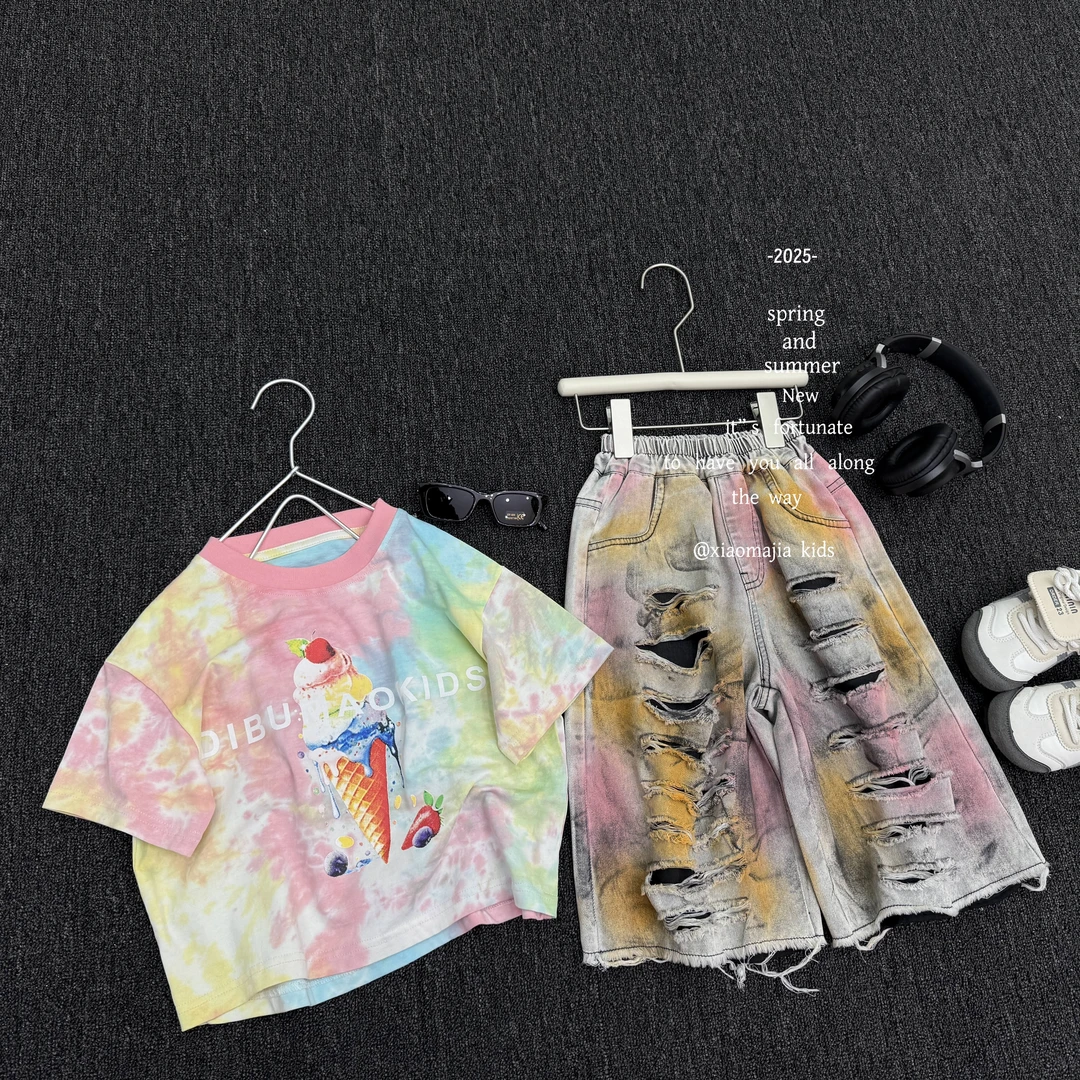 现货-【霓虹甜心】儿童夏季新款T恤D-5419欧若风穿搭男童女童上衣