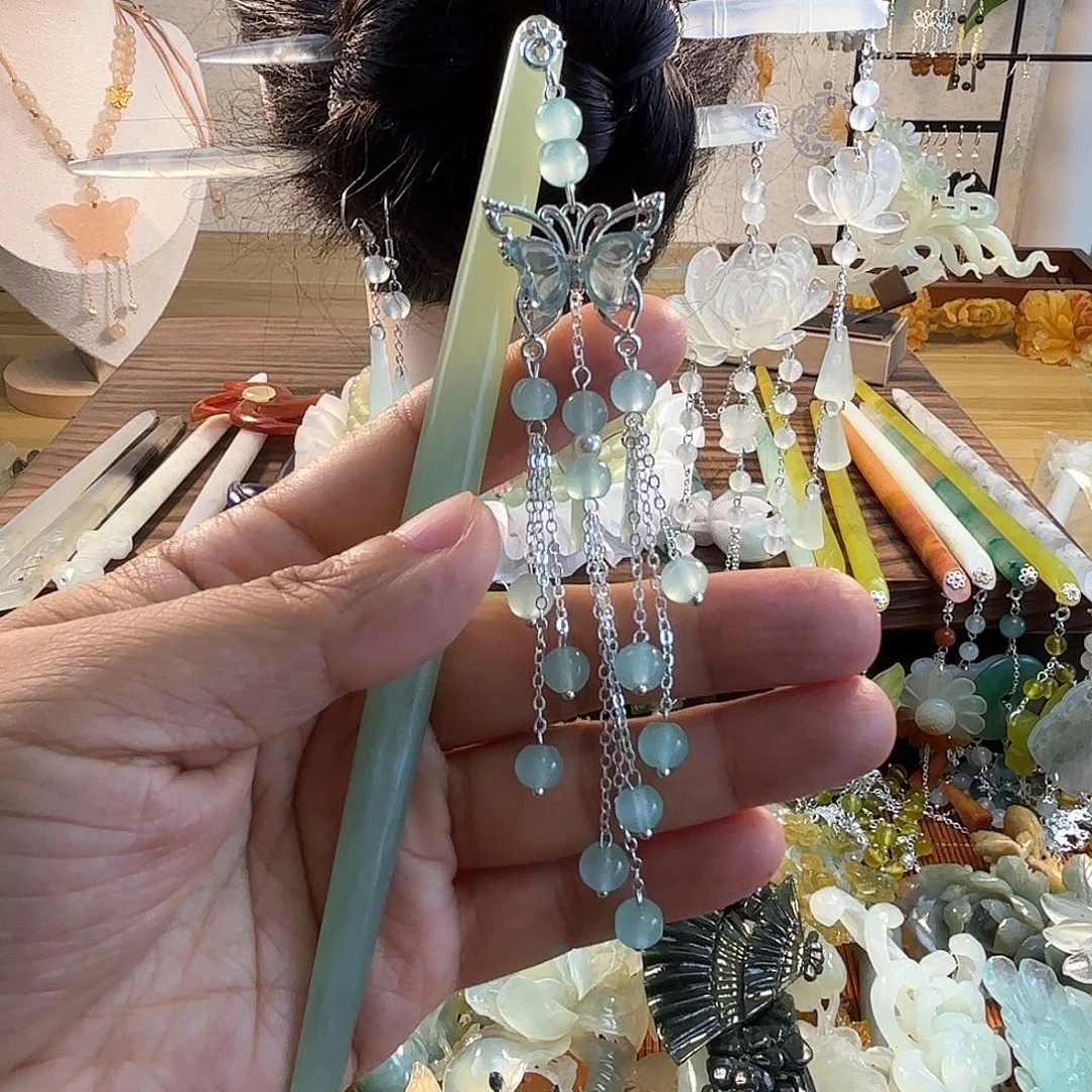 合金蛇纹石玉发饰