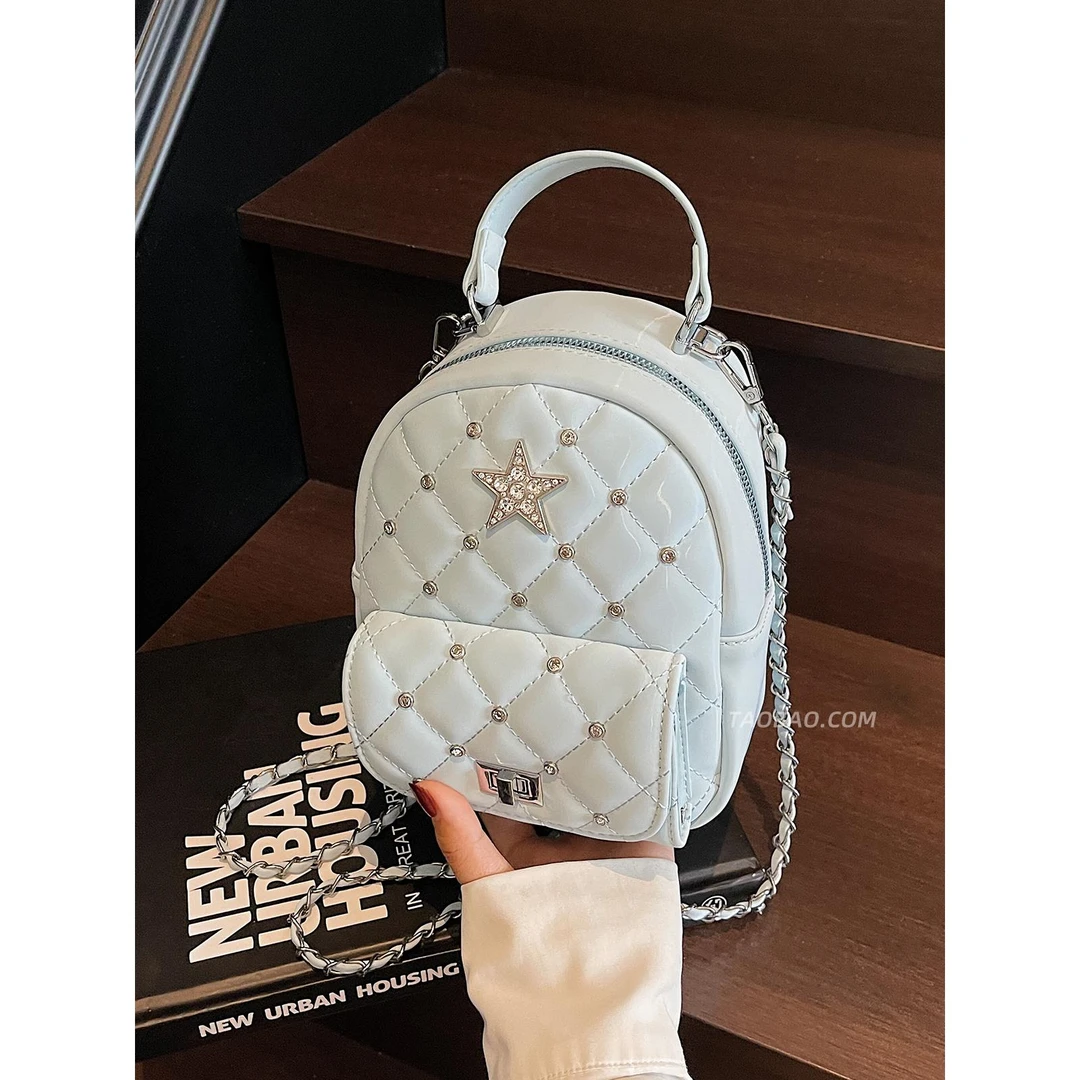 菱格绣线女双肩包2025新款精致迷你百搭后背包出游旅行链条小书包