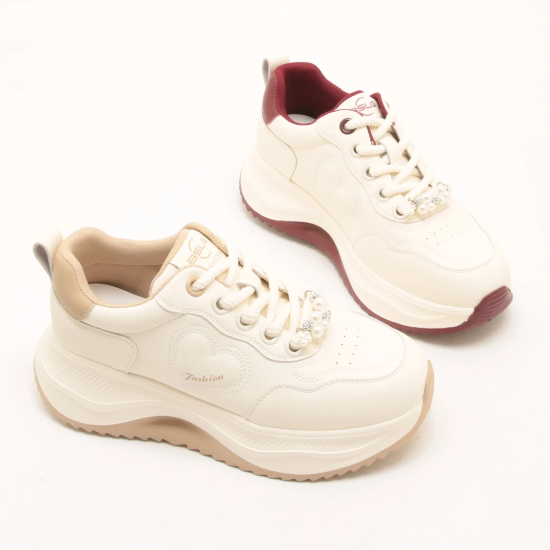 6114春季新款系带真皮轻便厚底阿甘鞋女百搭增高休闲运动鞋