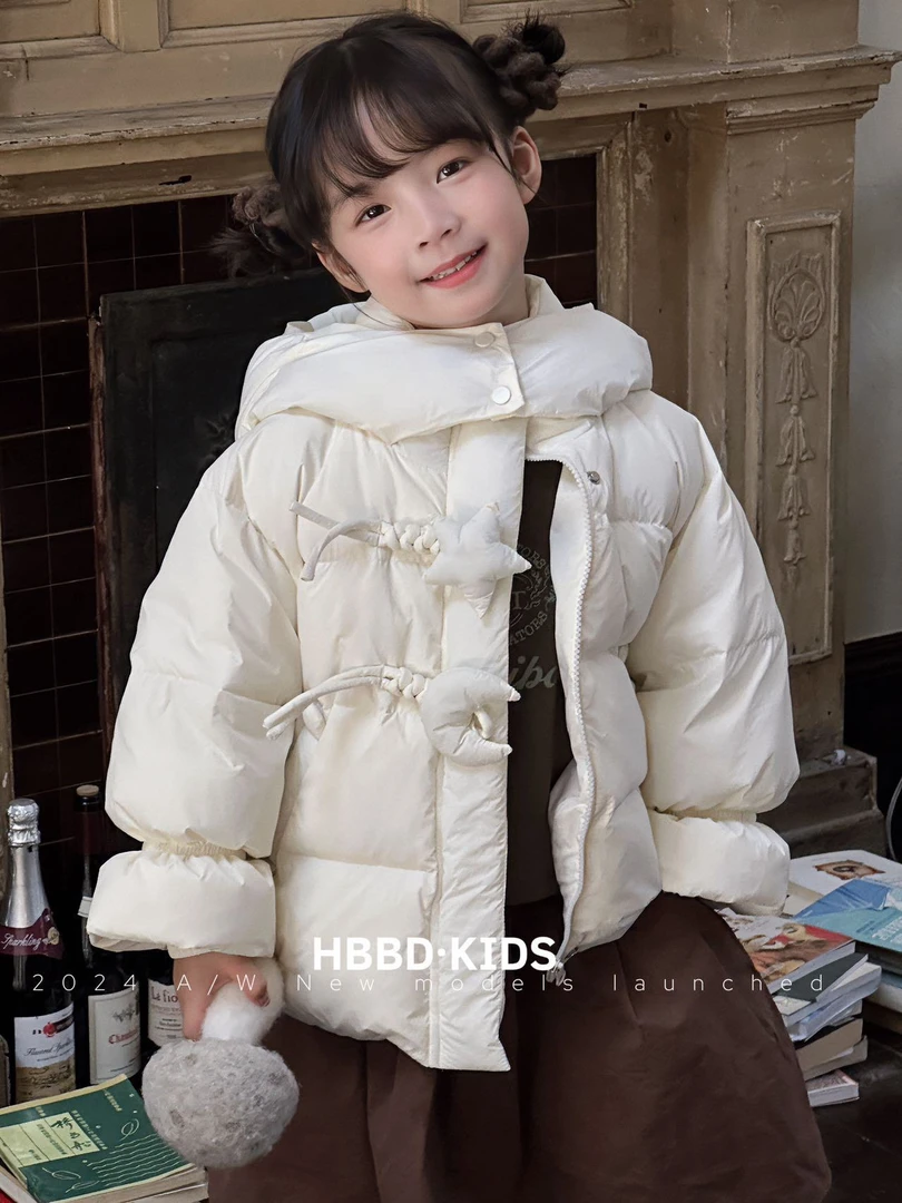 儿童中长款免洗羽绒服女童洋气冬季加厚韩版大童6-12岁保暖连帽