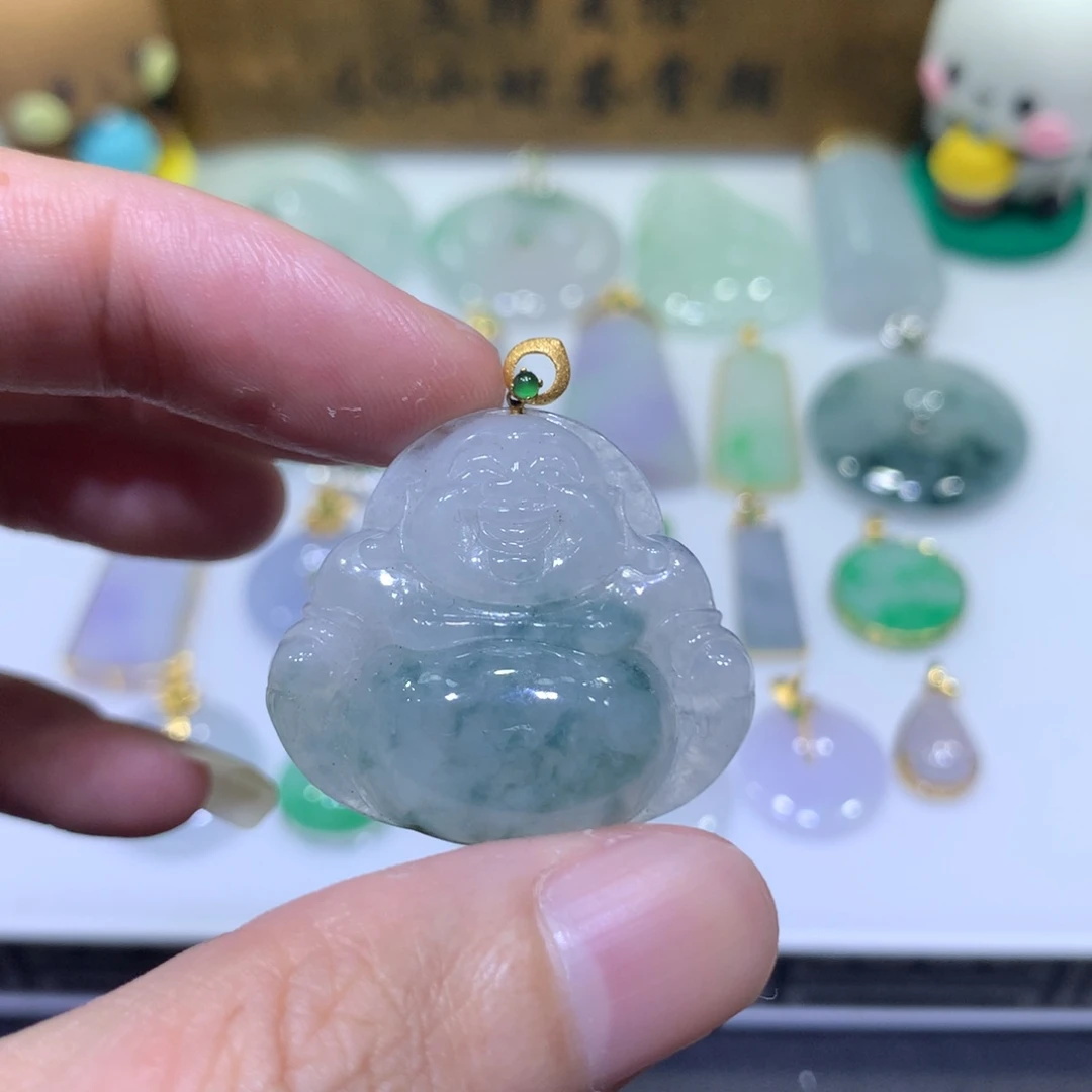 翡翠18K金镶嵌吊坠(不含链)