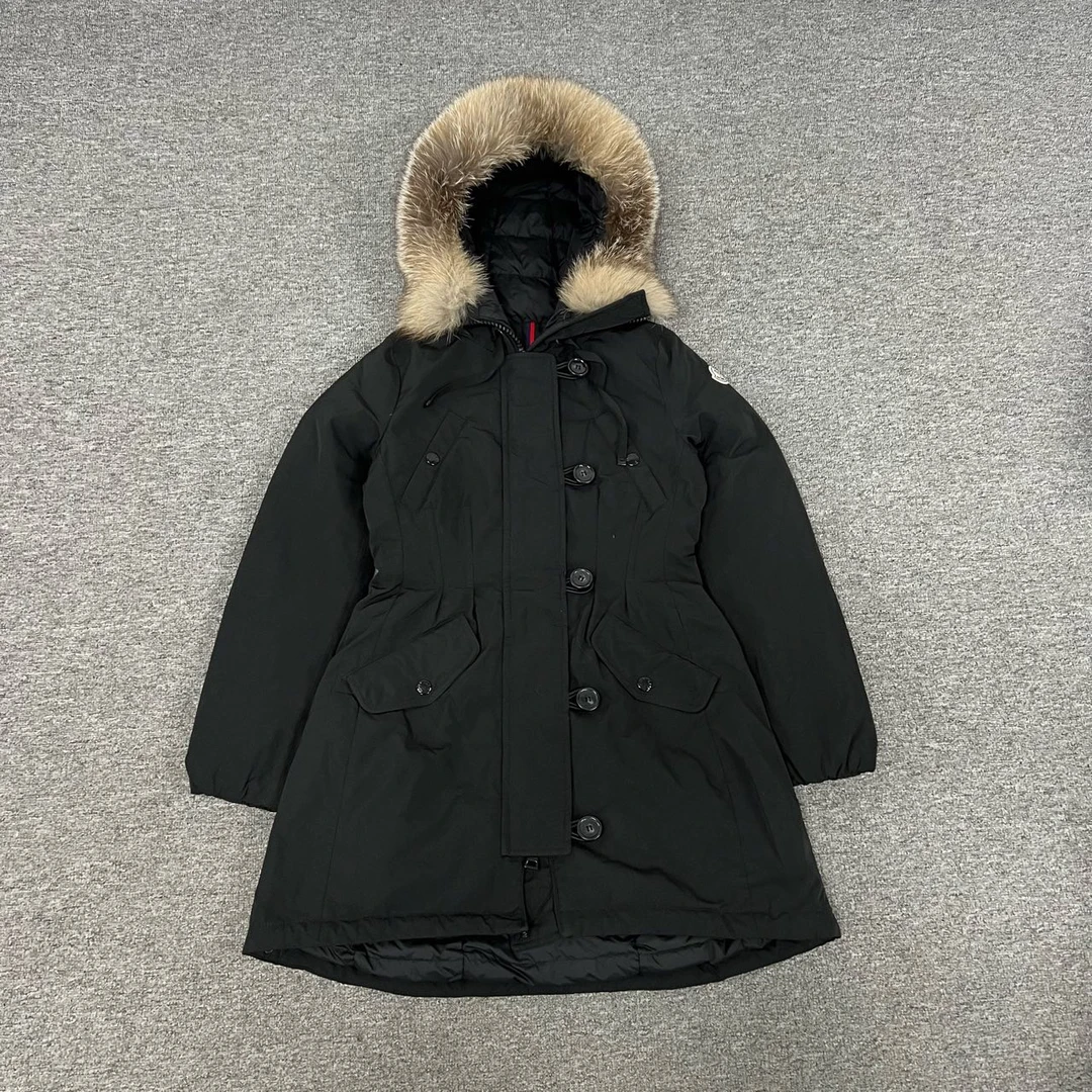 99新 MONCLER 蒙口 Aredhel 毛领 黑色连帽羽绒服 0码