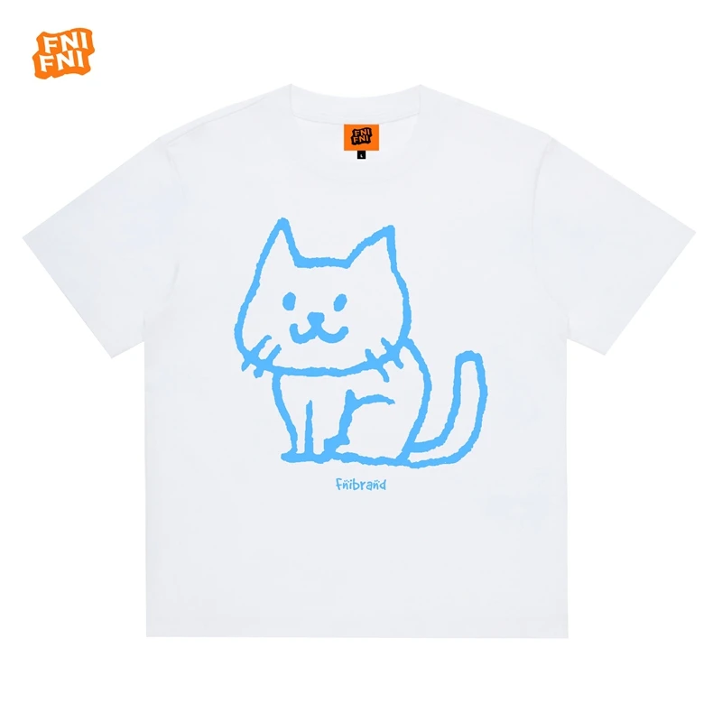 FNIFNI（坐姿小猫）男女同款t恤美式复古纯棉短袖24潮新款发泡