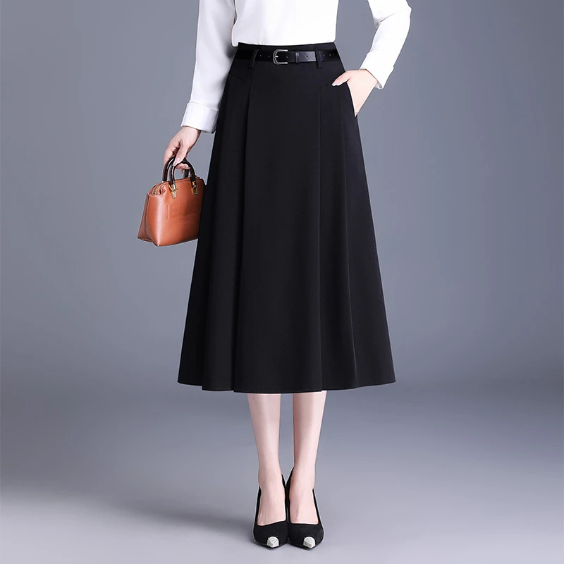 半身裙春秋中长裙A字高腰百褶裙2025新款裙子大码显瘦休闲半裙女