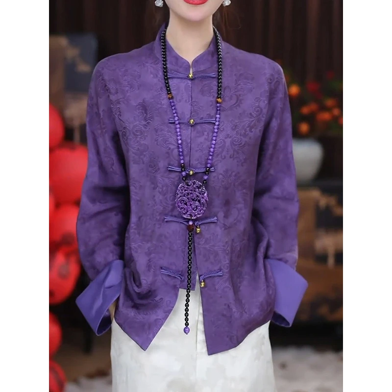 复古民族风优雅时尚立领盘扣衬衫2025秋季新款新中式显瘦百搭衬衣