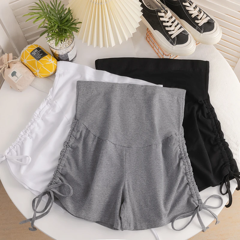 孕妇短裤夏季抽绳褶皱阔腿短裤薄款外穿百搭纯欲风性感直筒打底裤