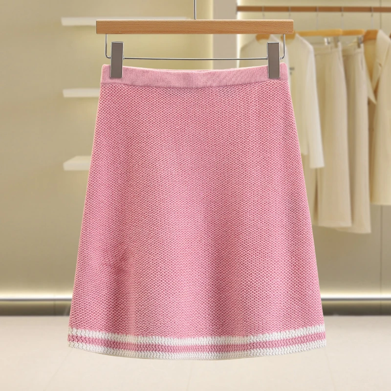 【开播福利】松紧腰条纹修身针织短裙#ZBN38Q005