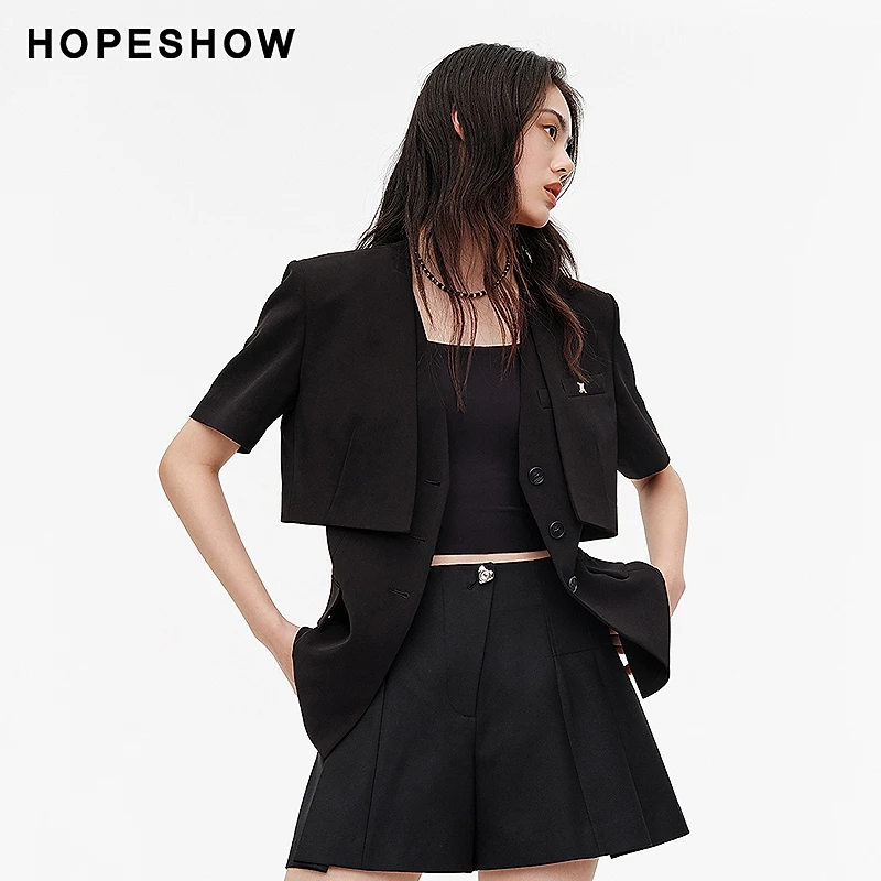 红袖夏季新款女装收腰单排扣V领中长西装两件套装89124130401