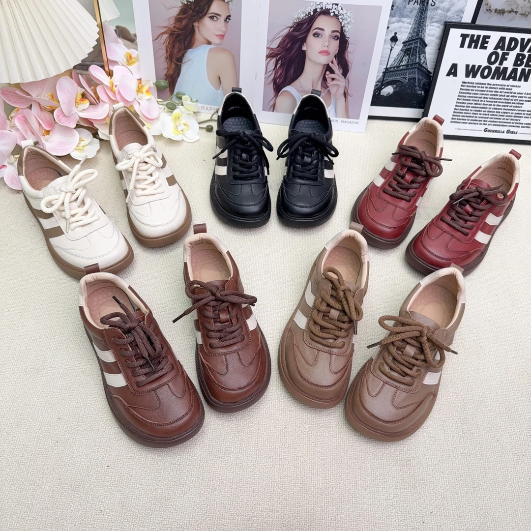 2205修面皮拼色复古舒适前系带秋季单鞋休闲