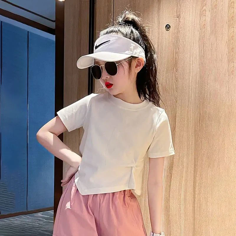 女童纯棉短袖上衣女孩T恤中大童夏季儿童短款t恤辣妹风