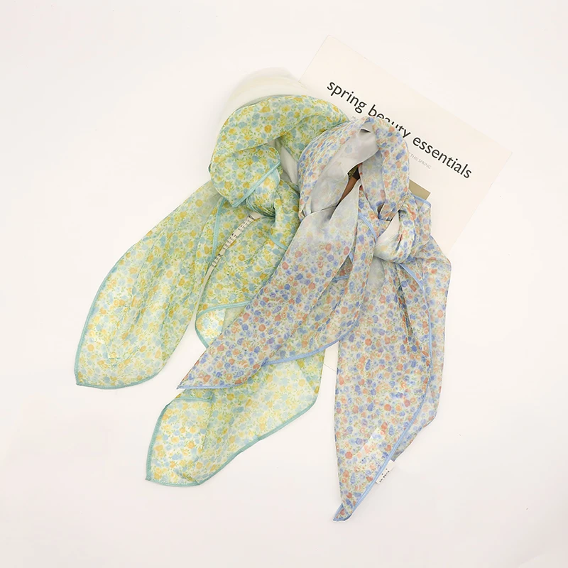 【卢艺专属】清新小碎花丝巾女雪纺领巾护颈小围巾